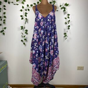 Purple floral gaucho culottes jumpsuit flowers paisley cottage boho fairy